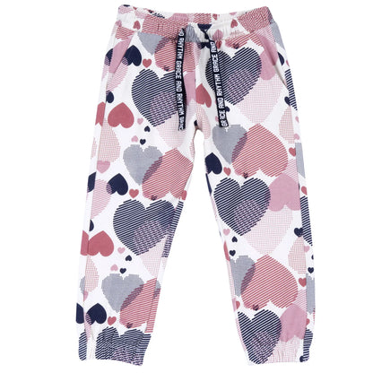 Girls White &amp; Pink Printed Joggers