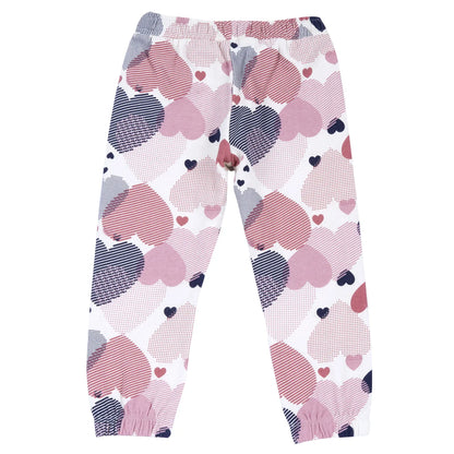 Girls White &amp; Pink Printed Joggers