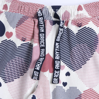 Girls White &amp; Pink Printed Joggers