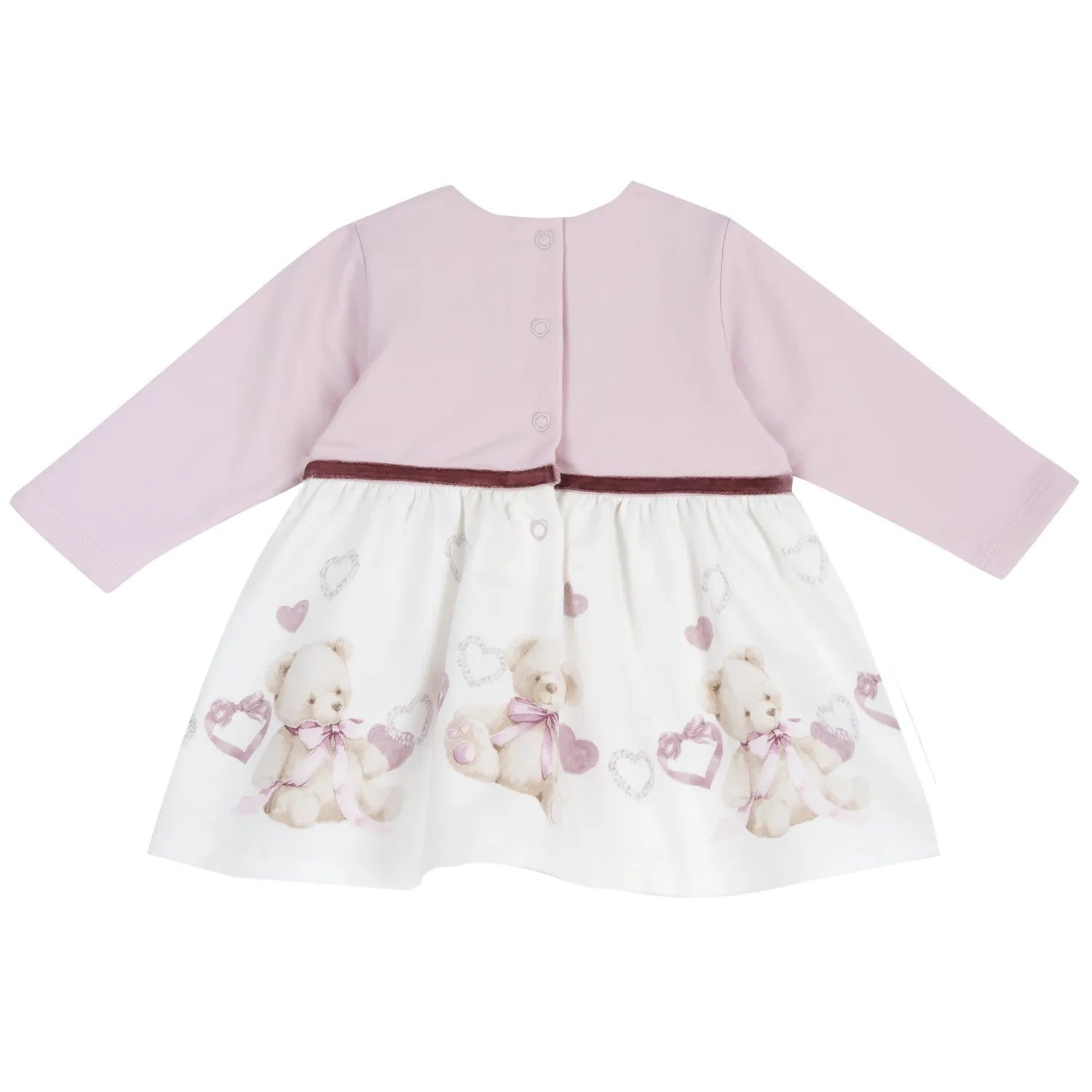 Girls White &amp; Pink Printed Long Sleeve Dress