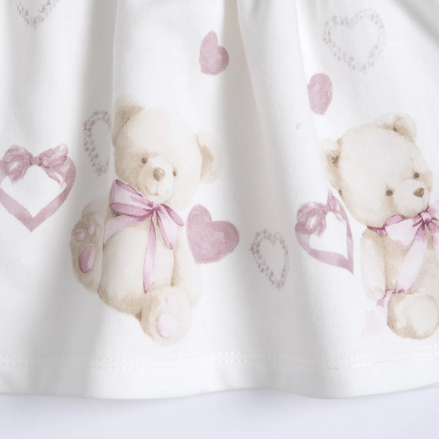 Girls White &amp; Pink Printed Long Sleeve Dress