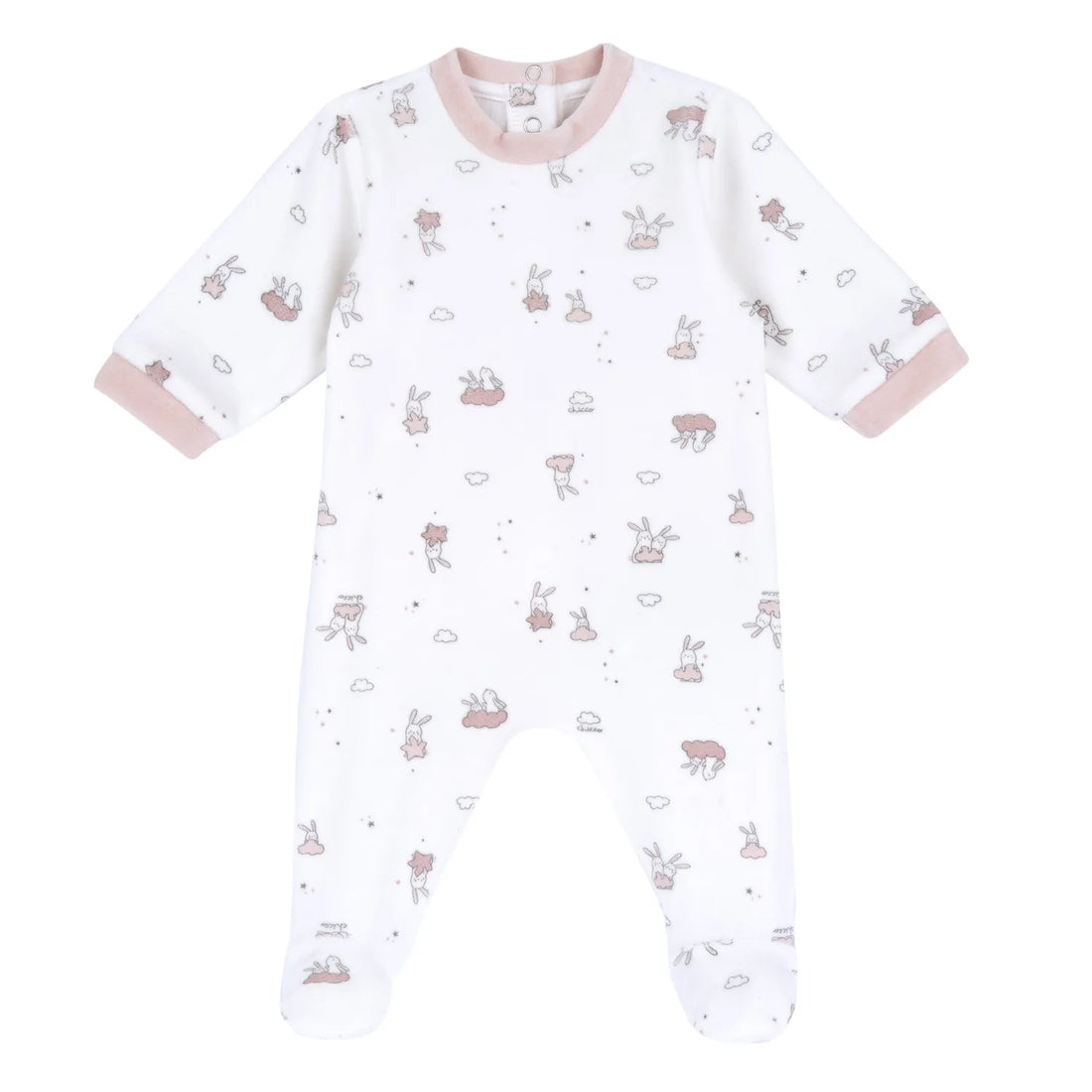 Girls White &amp; Pink Printed Nappy Opening Babysuit