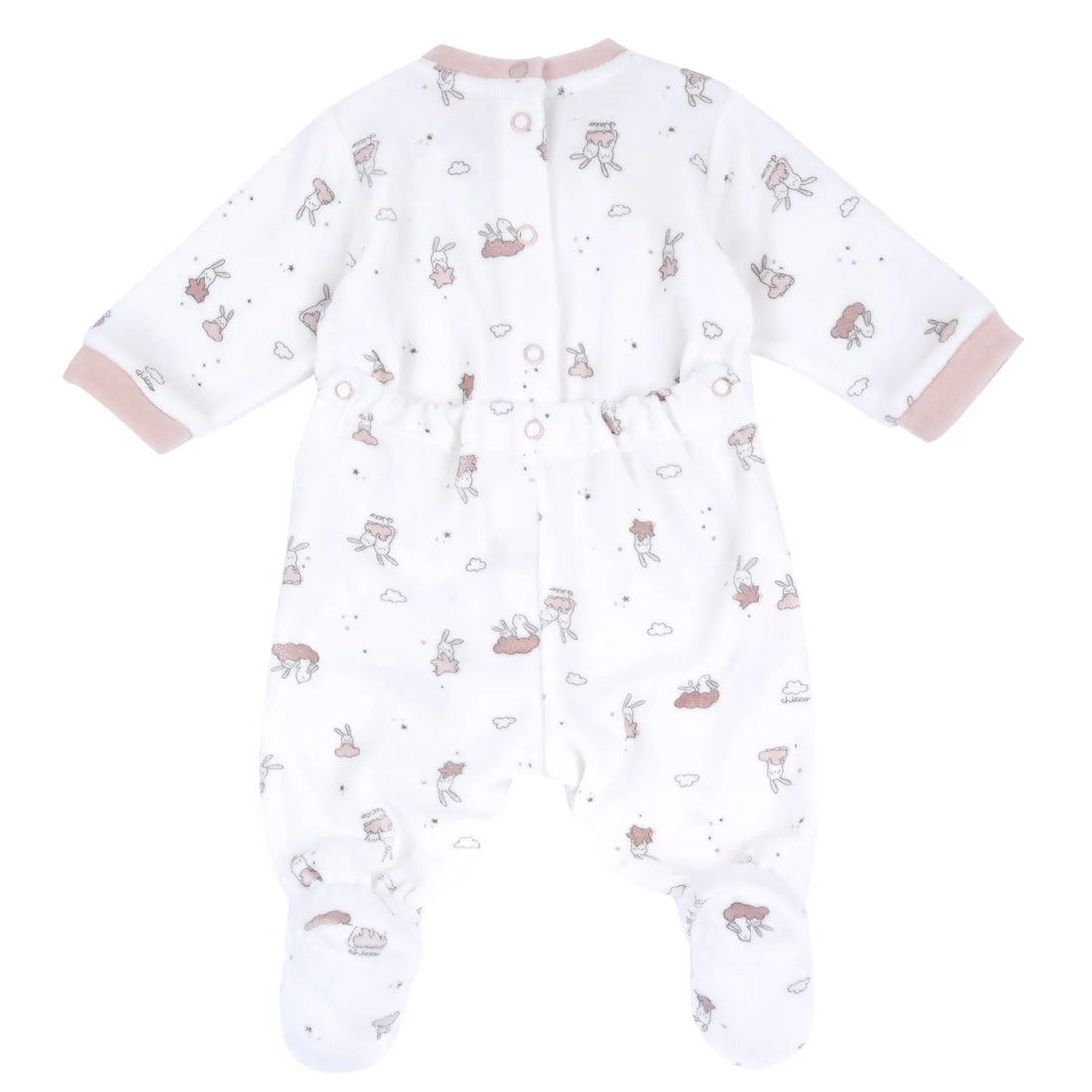 Girls White &amp; Pink Printed Nappy Opening Babysuit