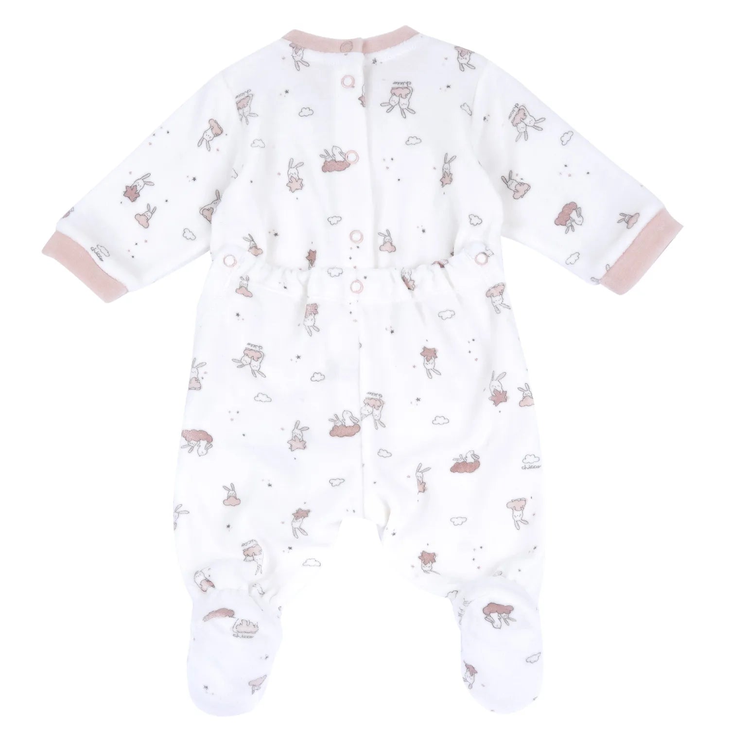 Girls White &amp; Pink Printed Nappy Opening Babysuit