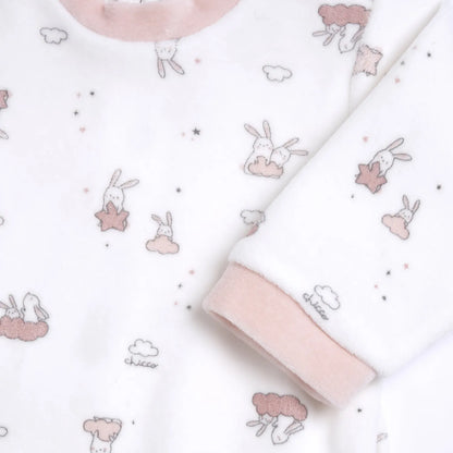 Girls White &amp; Pink Printed Nappy Opening Babysuit