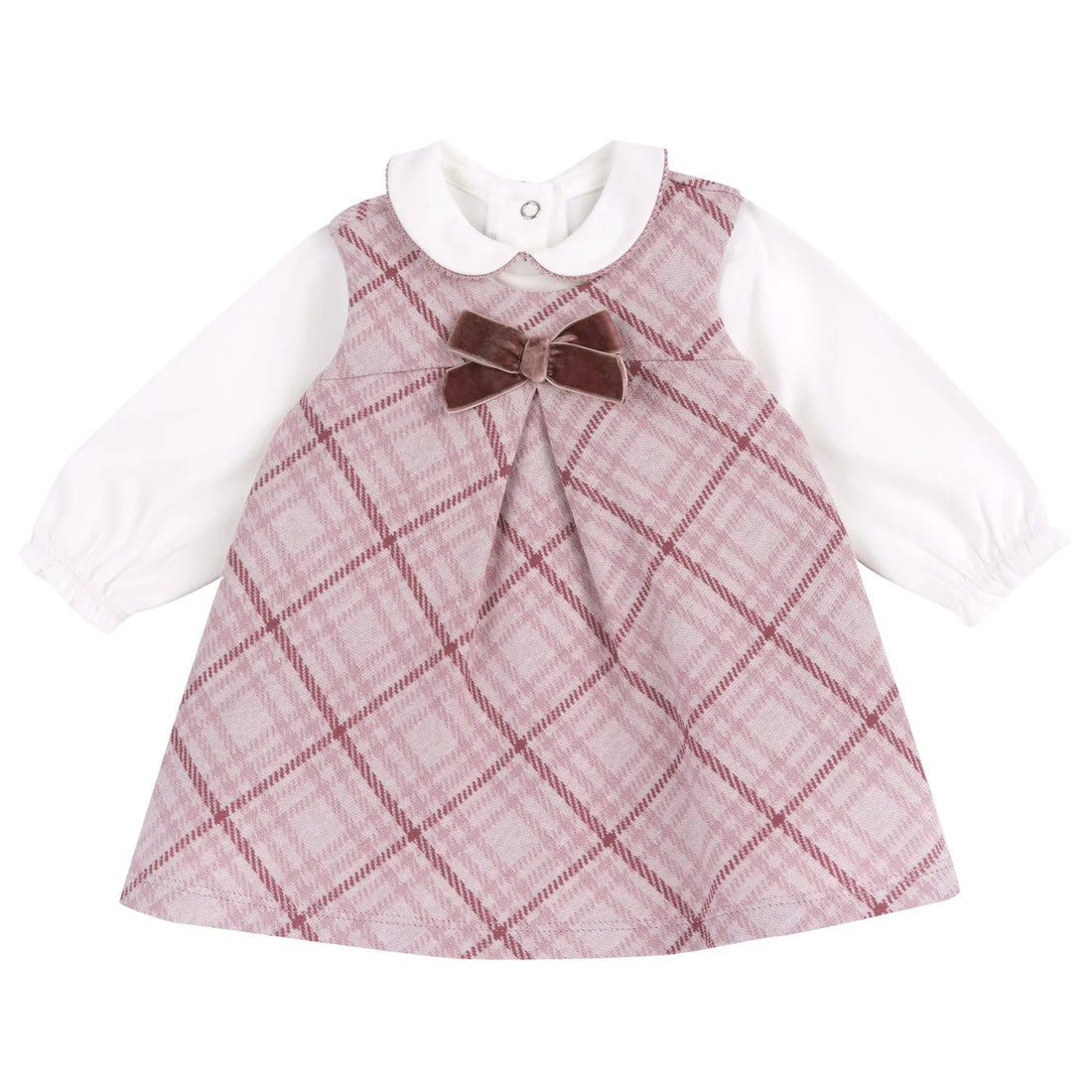 Girls White &amp; Pink Solid Bodysuit with Pinafore Dress
