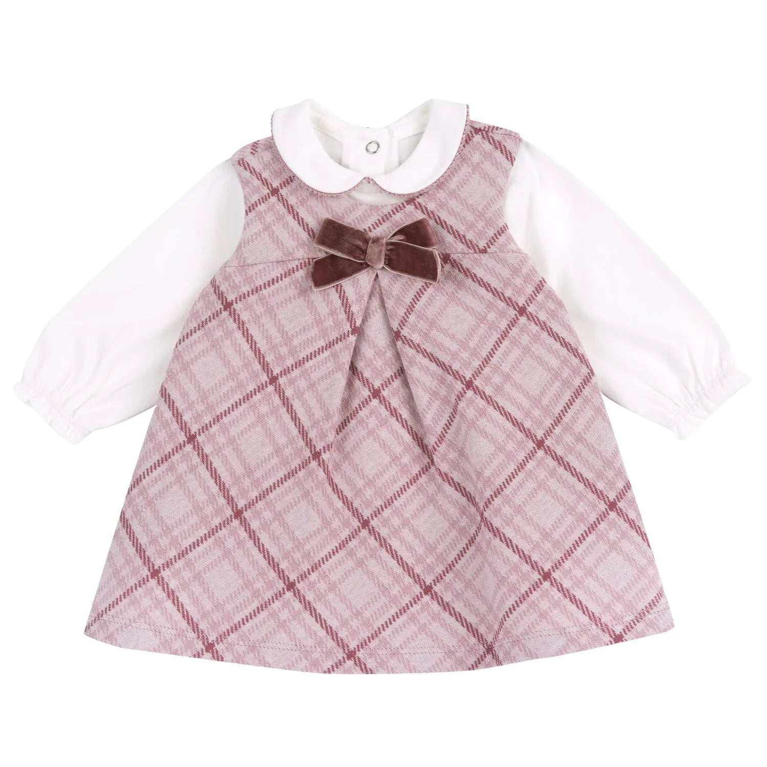 Girls White &amp; Pink Solid Bodysuit with Pinafore Dress