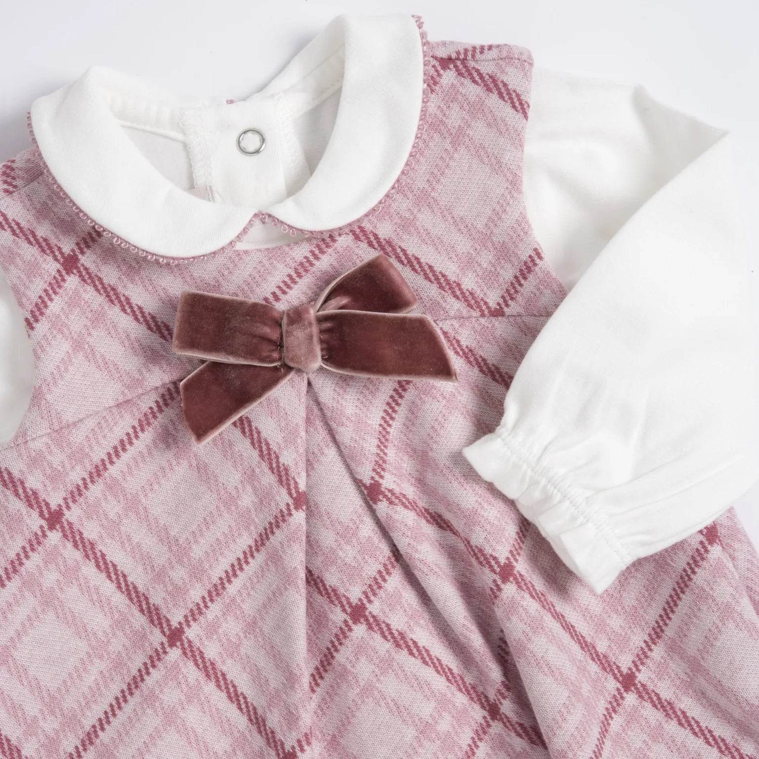 Girls White &amp; Pink Solid Bodysuit with Pinafore Dress
