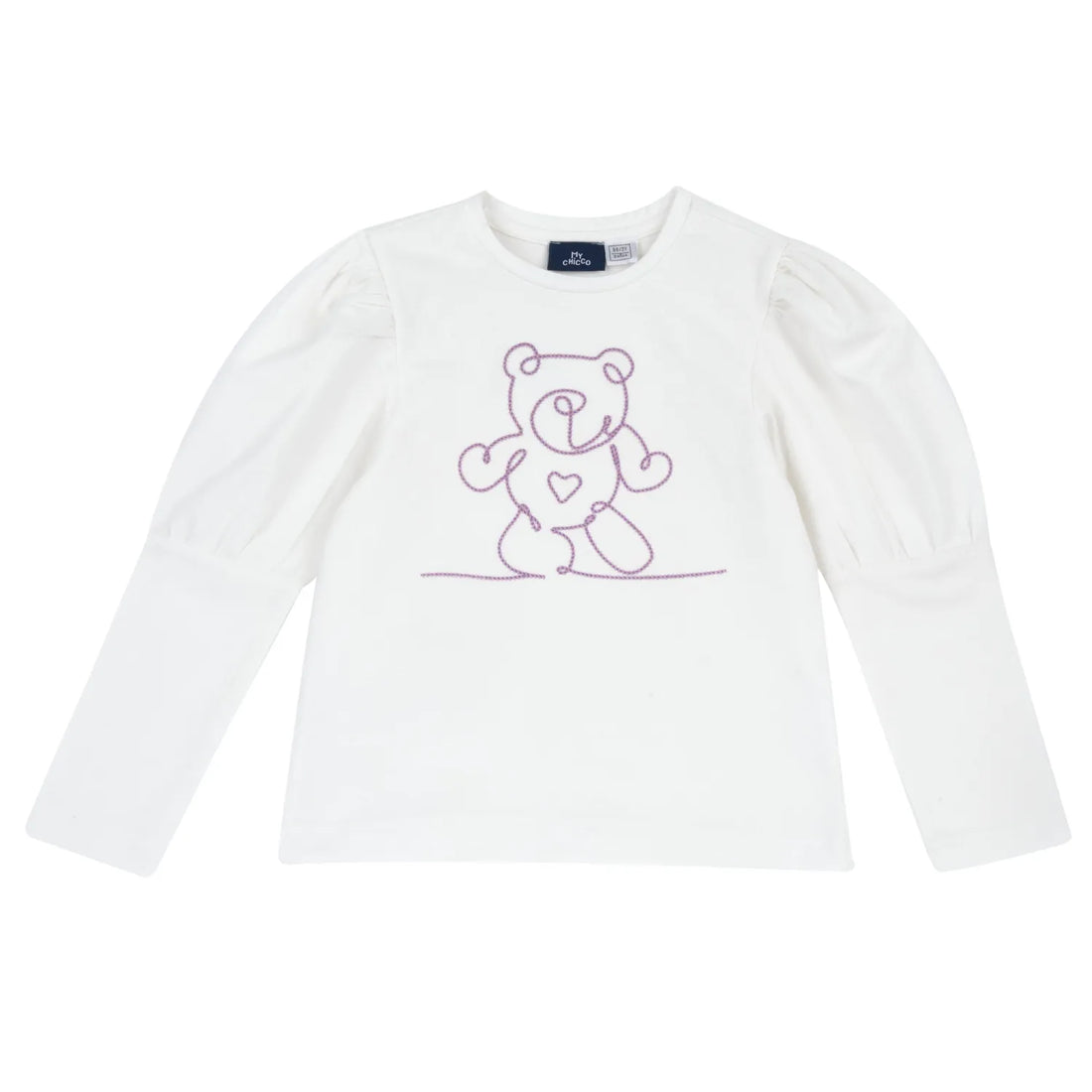Girls White &amp; Purple Embroidered Long Sleeve Top