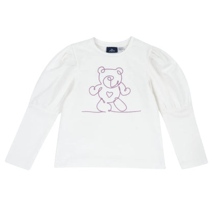 Girls White &amp; Purple Embroidered Long Sleeve Top