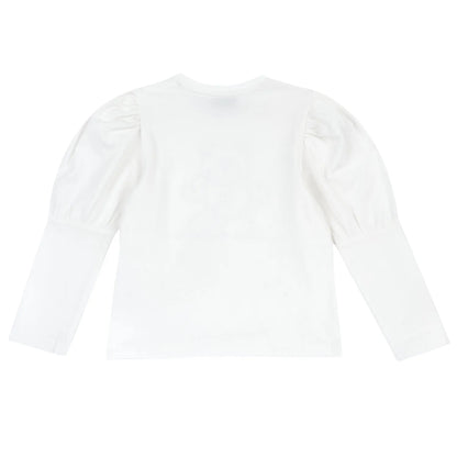 Girls White &amp; Purple Embroidered Long Sleeve Top