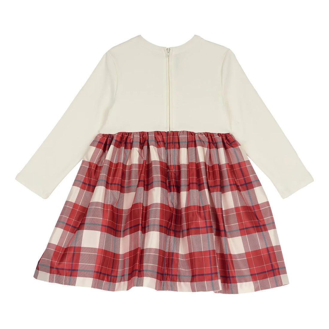 Girls White &amp; Red Checked Long Sleeve Dress