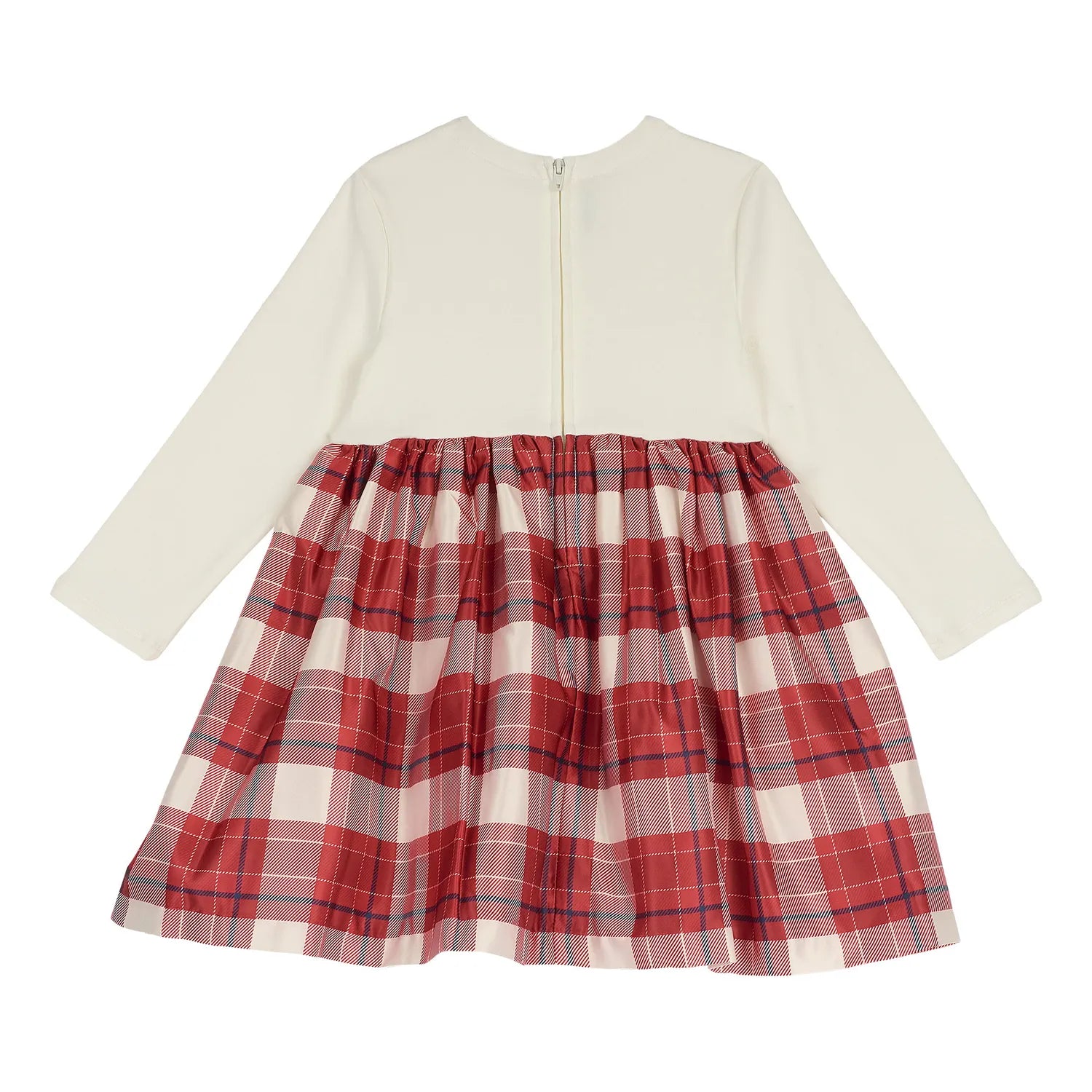 Girls White &amp; Red Checked Long Sleeve Dress