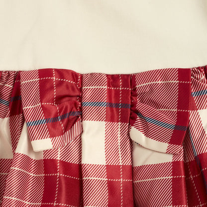 Girls White &amp; Red Checked Long Sleeve Dress
