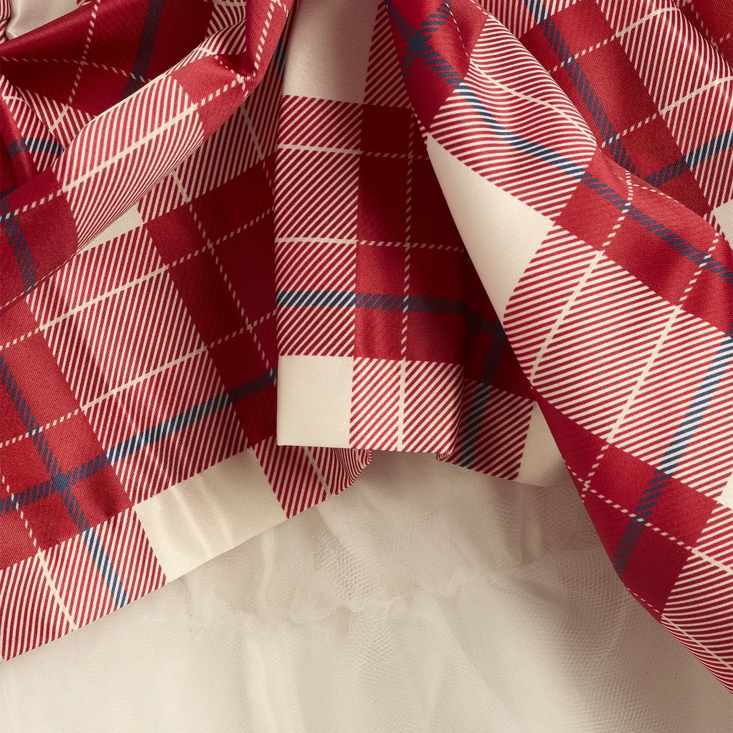 Girls White &amp; Red Checked Long Sleeve Dress