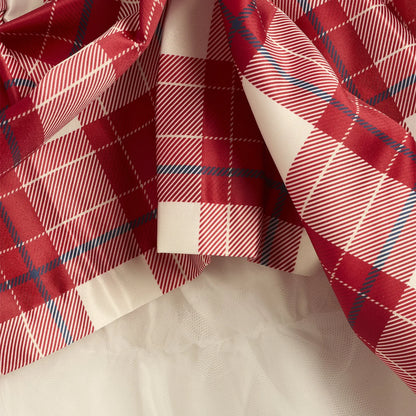 Girls White &amp; Red Checked Long Sleeve Dress