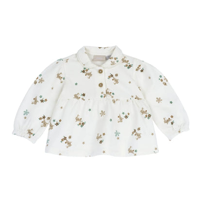Girls White Animal Printed Knitted Top