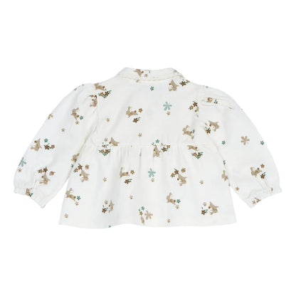 Girls White Animal Printed Knitted Top