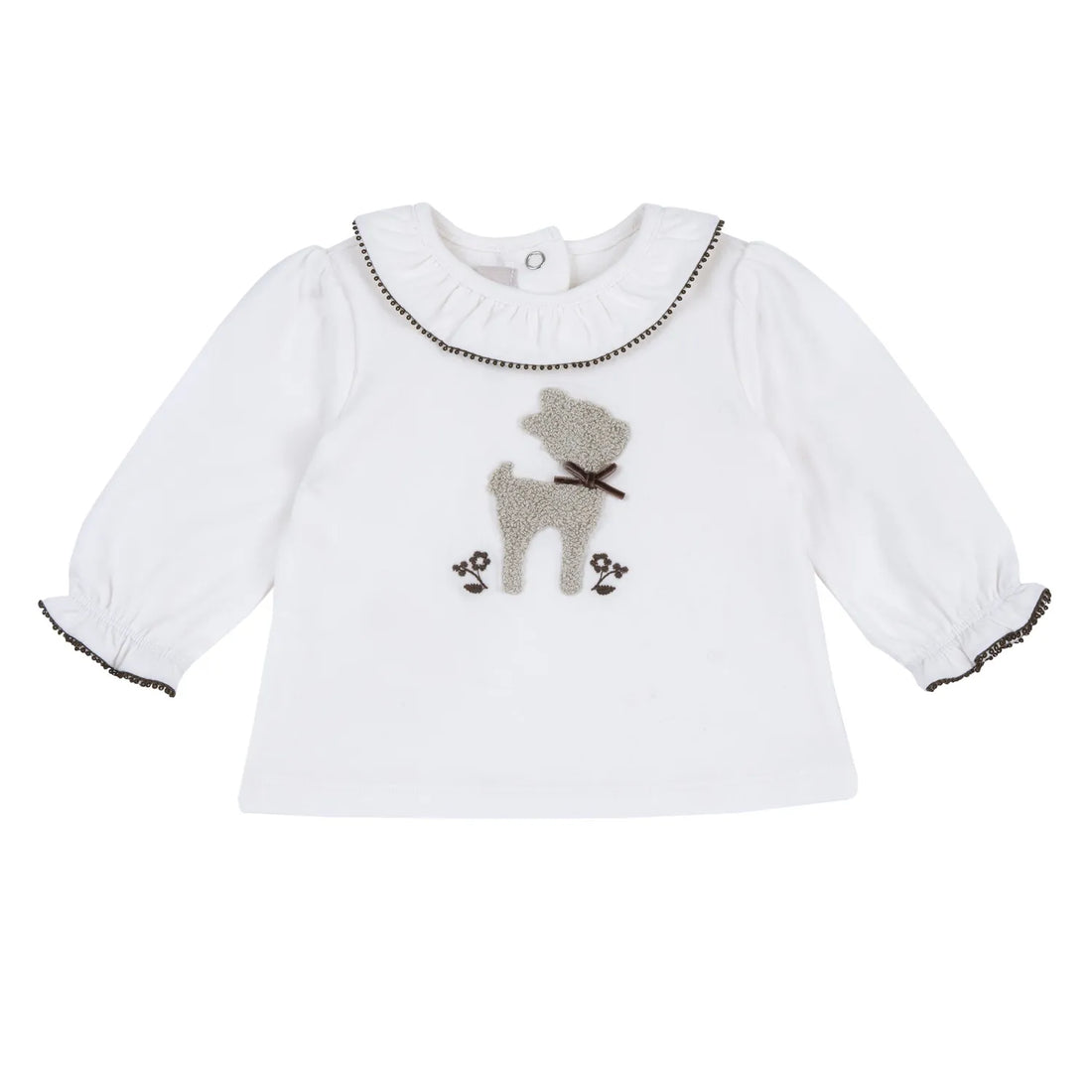 Girls White Embellished Round Neck Top