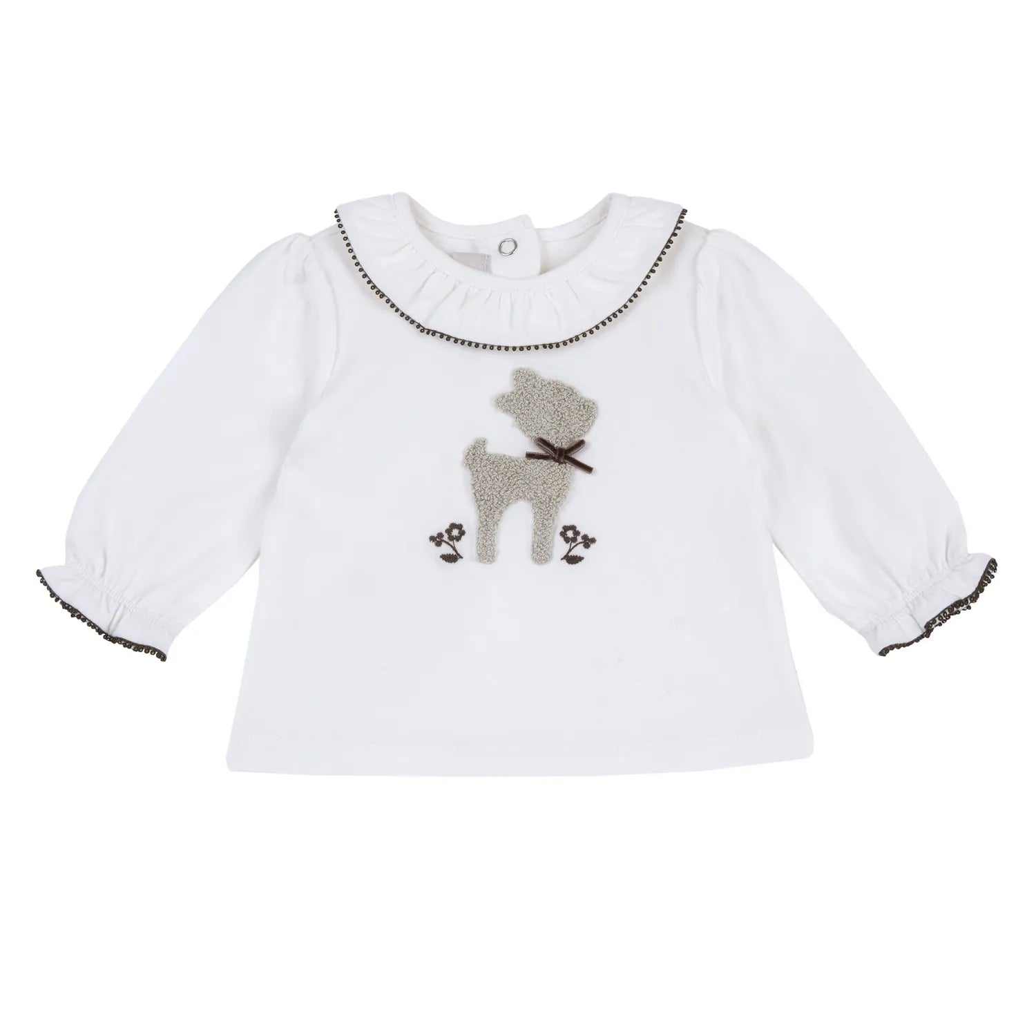 Girls White Embellished Round Neck Top