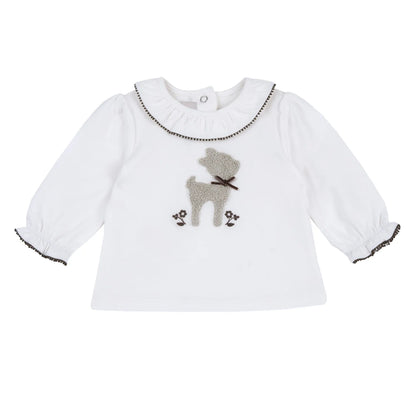 Girls White Embellished Round Neck Top