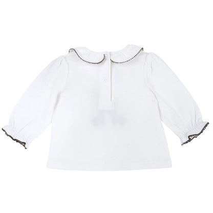 Girls White Embellished Round Neck Top