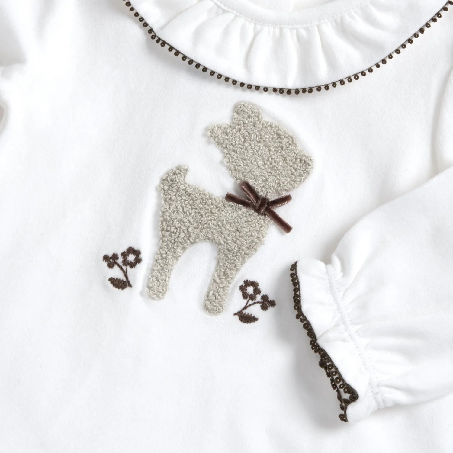 Girls White Embellished Round Neck Top