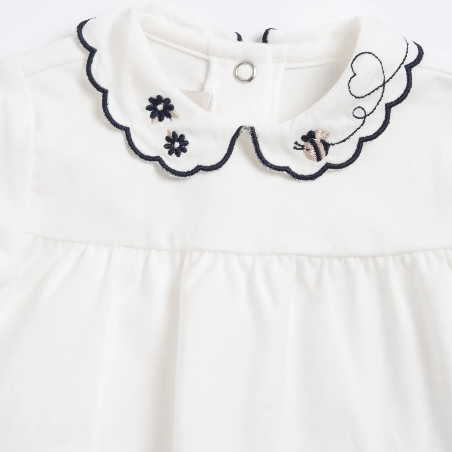 Girls White Embroidered A-Line Top