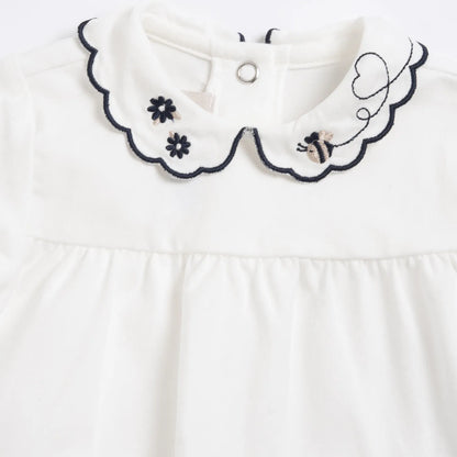 Girls White Embroidered A-Line Top