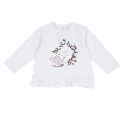 Girls White Embroidered Long Sleeve Top