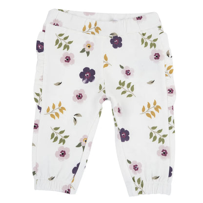 Girls White Floral Printed Trouser