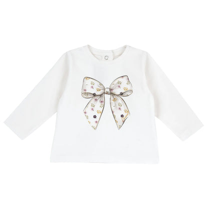 Girls White Printed Long Sleeve T-shirt