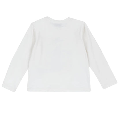 Girls White Printed Round Neck T-shirt