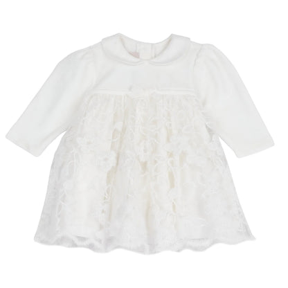 Girls White Self Design A-Line Dress