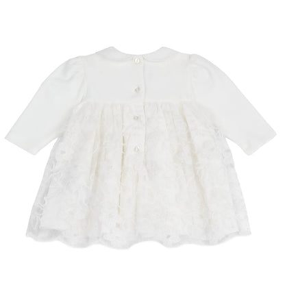 Girls White Self Design A-Line Dress