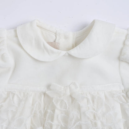Girls White Self Design A-Line Dress