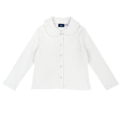 Girls White Self Design Knitted Top