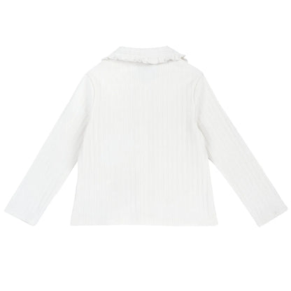 Girls White Self Design Knitted Top