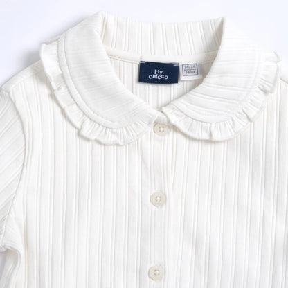 Girls White Self Design Knitted Top