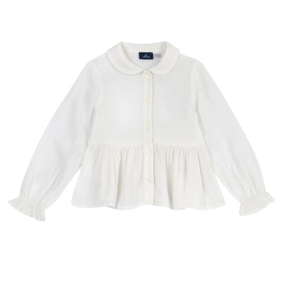 Girls White Solid Long Sleeve Top