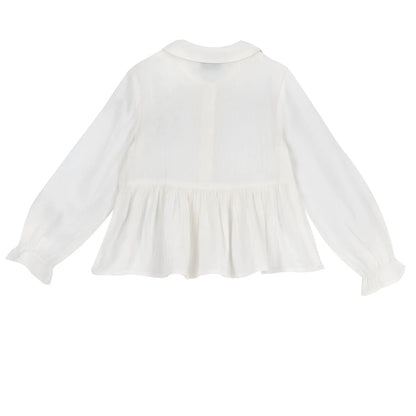 Girls White Solid Long Sleeve Top