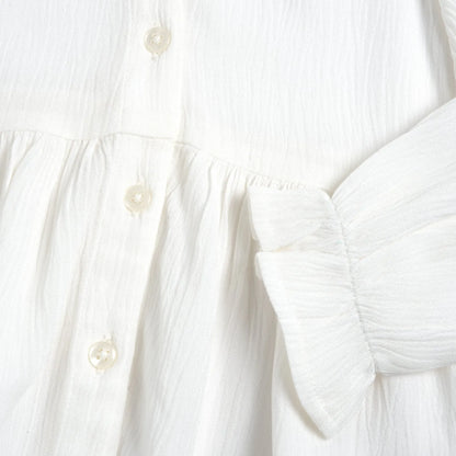 Girls White Solid Long Sleeve Top
