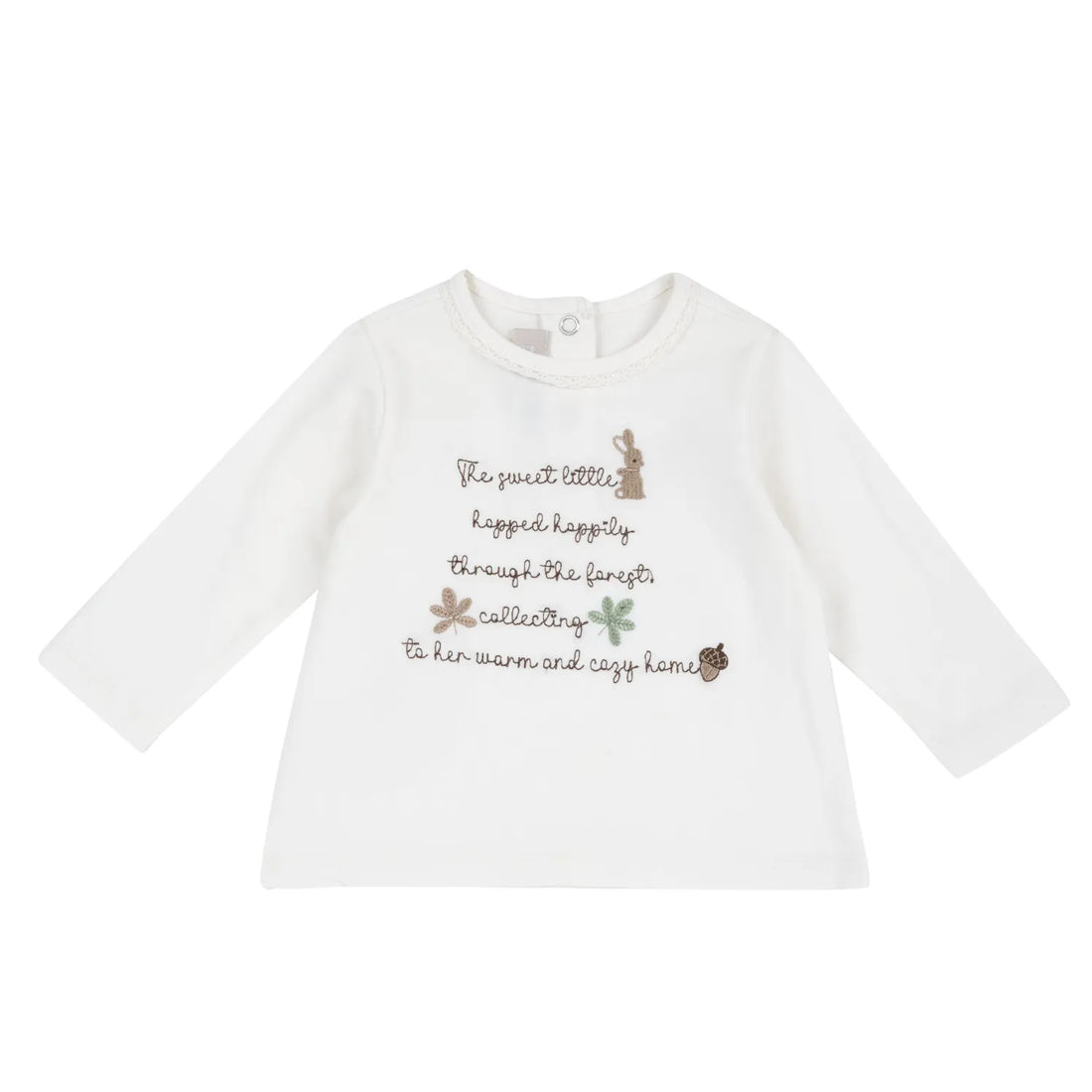 Girls White Typography Embroidered Long Sleeve T-shirt