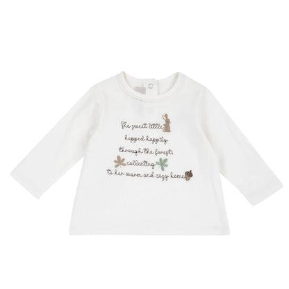 Girls White Typography Embroidered Long Sleeve T-shirt