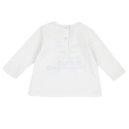 Girls White Typography Embroidered Long Sleeve T-shirt