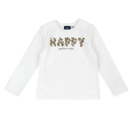 Girls White Typography Long Sleeve T-shirt