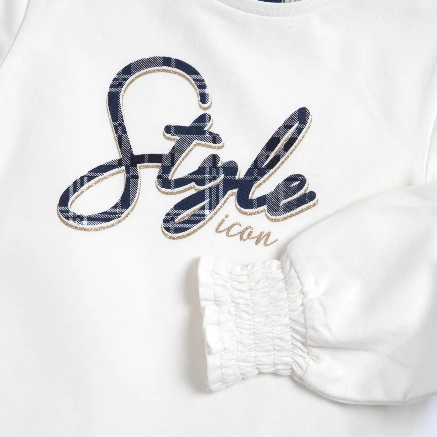 Girls White Typography Printed Long Sleeve Top