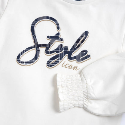 Girls White Typography Printed Long Sleeve Top