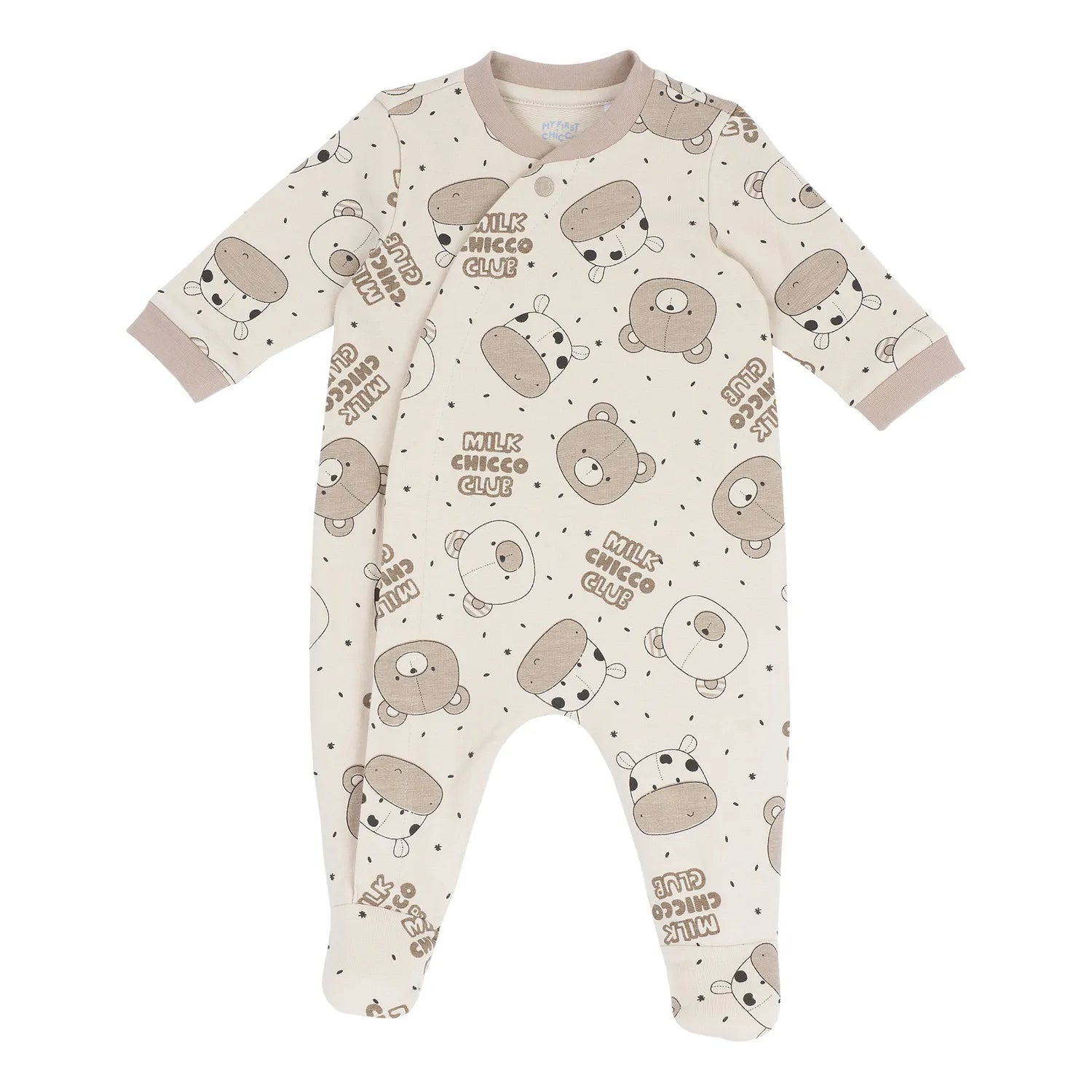 Infants Beige Animal Printed Front Opening Babysuit