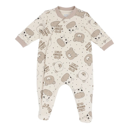 Infants Beige Animal Printed Front Opening Babysuit